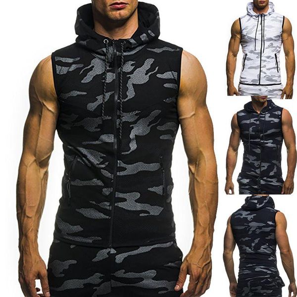 men's t-shirts sleeveless hoodie sweatshirt sportswear camouflage zipper hooded jersey summer thin sport vest fashion clothes, White;black
men's t-shirts sleeveless hoodie sweatshirt sportswear camouflage zipper hooded jersey summer thin sport vest fashion clothes, White;black