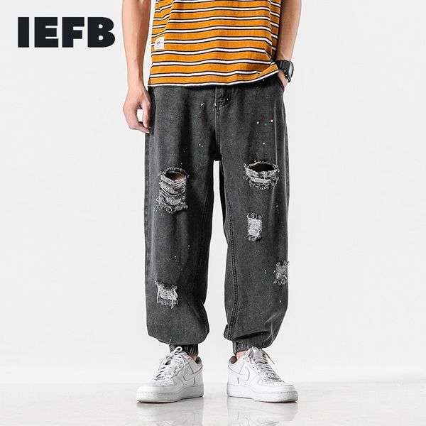 iefb men's spring summer work clothes with holes paint washed jeans zipper loose causal denim trousers 210524, Blue
iefb men's spring summer work clothes with holes paint washed jeans zipper loose causal denim trousers 210524, Blue