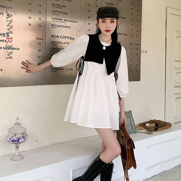 women a-line irregular vest bubble sleeve peter pan collar dress loose fit female fashion tide summer 2h013 210507, Black;gray
women a-line irregular vest bubble sleeve peter pan collar dress loose fit female fashion tide summer 2h013 210507, Black;gray