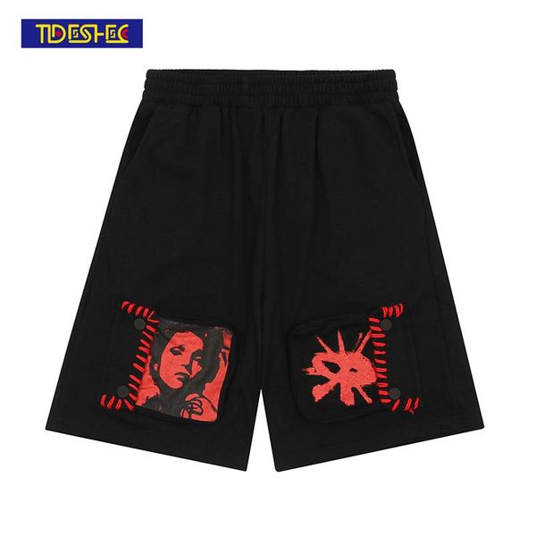 men's shorts 2021 summer hip hop hand sewn sports pattern gothic cotton funny men tide brand oversize short pants, White;black
men's shorts 2021 summer hip hop hand sewn sports pattern gothic cotton funny men tide brand oversize short pants, White;black