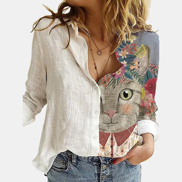 women's blouses & shirts casual cute cats print autumn blouse women vintage button turn-down collar office lady elegant long sleeve sh, White
women's blouses & shirts casual cute cats print autumn blouse women vintage button turn-down collar office lady elegant long sleeve sh, White