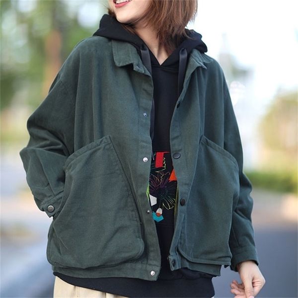 johnature autumn female korean casual loose pocket turn-down collar jacket comfortable all-match women long sleeve coat 210922, Black;brown
johnature autumn female korean casual loose pocket turn-down collar jacket comfortable all-match women long sleeve coat 210922, Black;brown