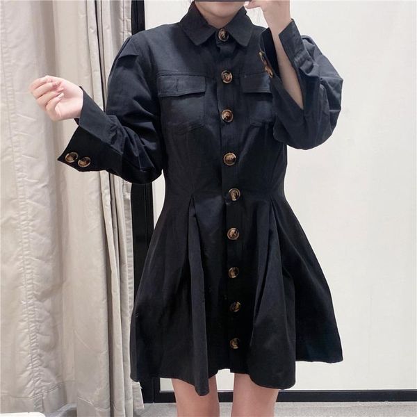casual dresses 2021 fall women's british style retro workwear lapel long sleeve thin buttoned mini dress, Black;gray
casual dresses 2021 fall women's british style retro workwear lapel long sleeve thin buttoned mini dress, Black;gray