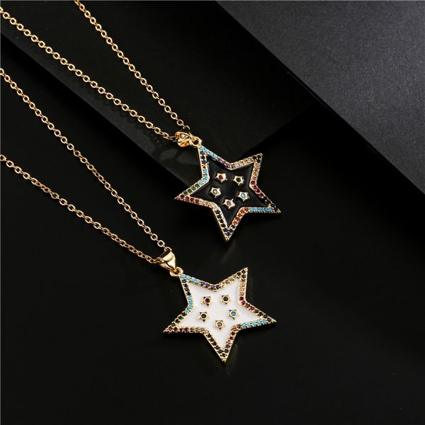 aogu new black and white oil dripping five pointed star pendant copper micro inlaid necklace, Silver
aogu new black and white oil dripping five pointed star pendant copper micro inlaid necklace, Silver