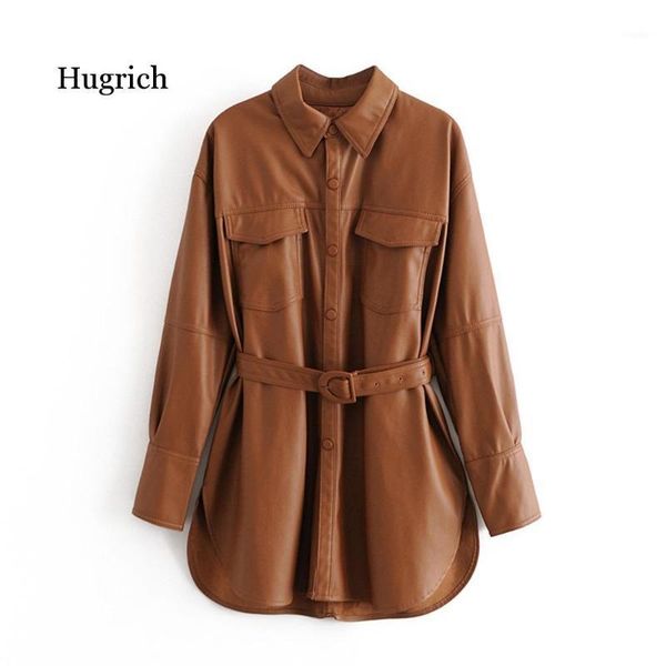 autumn and winter women style pocket mid-length pu leather jacket with belt imitation loose casual shirt, White
autumn and winter women style pocket mid-length pu leather jacket with belt imitation loose casual shirt, White
