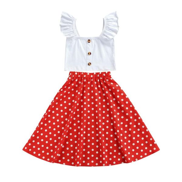 girls clothes set solid color flying sleeve square collar cropped + polka dot print long skirt clothing sets, White
girls clothes set solid color flying sleeve square collar cropped + polka dot print long skirt clothing sets, White