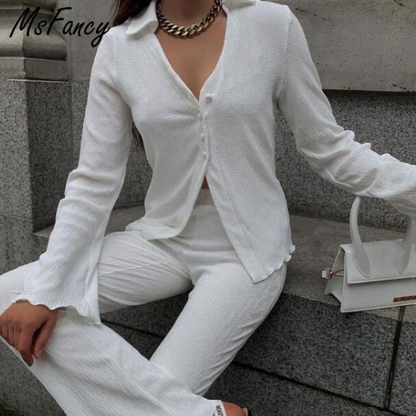 women's two piece pants msfancy pant suits women 2021 white long sleeve slim shirt elastic waist wide leg split mujer 2 set casual outf
women's two piece pants msfancy pant suits women 2021 white long sleeve slim shirt elastic waist wide leg split mujer 2 set casual outf