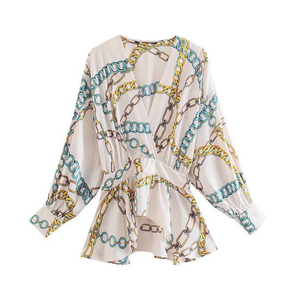 women's blouses & shirts yenkye elegant women vintage oversize chain print blouse cross v neck ruching waist asymmetric hem blusas offi, White
women's blouses & shirts yenkye elegant women vintage oversize chain print blouse cross v neck ruching waist asymmetric hem blusas offi, White