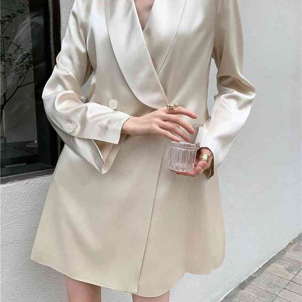 women's suits & blazers autumn satin women beige double breasted ladies elegant coats and jackets korean outerwear voue, White;black
women's suits & blazers autumn satin women beige double breasted ladies elegant coats and jackets korean outerwear voue, White;black