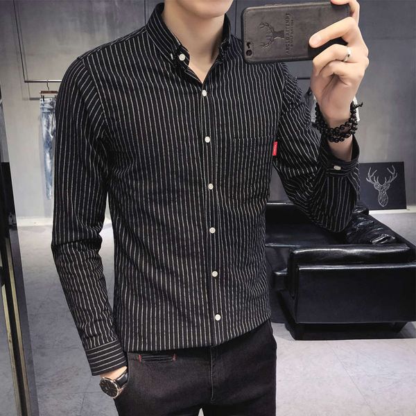 men's casual shirts shirt spring and autumn striped men's long sleeve slim korean fashion cool ins casual hairstylist black bottom, White;black
men's casual shirts shirt spring and autumn striped men's long sleeve slim korean fashion cool ins casual hairstylist black bottom, White;black