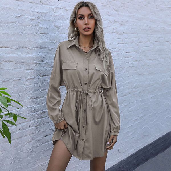 high casual dresses wind waist lace up dress women's spring slim single breasted skirt, Black;gray
high casual dresses wind waist lace up dress women's spring slim single breasted skirt, Black;gray