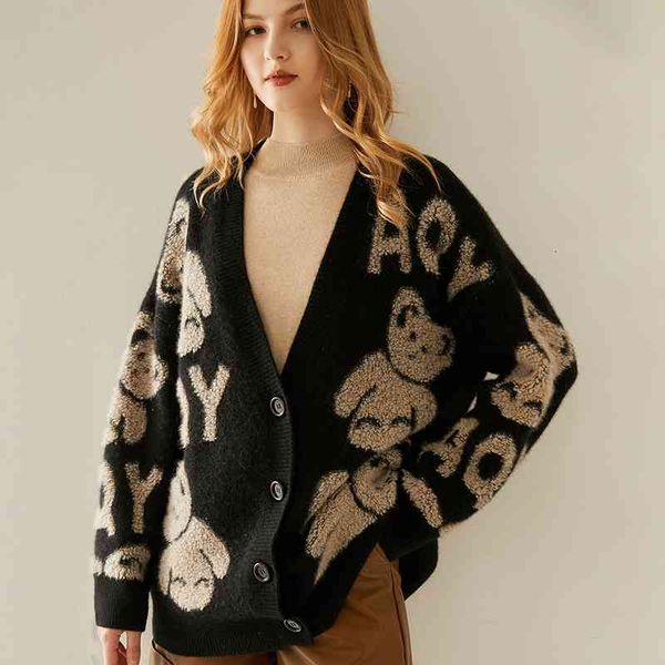 women's jackets 2021 autumn alphabet bear around neck 100% pure cashmere cardigan sweater for wind languid woman, Black;brown
women's jackets 2021 autumn alphabet bear around neck 100% pure cashmere cardigan sweater for wind languid woman, Black;brown
