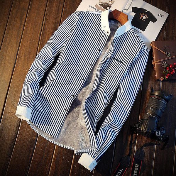 men's casual shirts winter stripe plus velvet shirt long sleeve korean version of warm student trend youth slim padded clothes, White;black
men's casual shirts winter stripe plus velvet shirt long sleeve korean version of warm student trend youth slim padded clothes, White;black