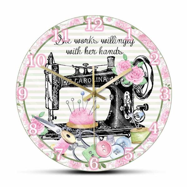 wall clocks she works willingly with her hands sewing machine retro clock pink flower quilting needle work room decor silent move
wall clocks she works willingly with her hands sewing machine retro clock pink flower quilting needle work room decor silent move
