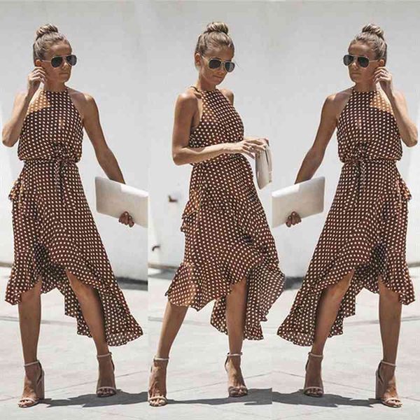 vintage polka dot summer ruffles womens dresses halter irregular lace up sleeveless for female vestidos, Black;gray
vintage polka dot summer ruffles womens dresses halter irregular lace up sleeveless for female vestidos, Black;gray
