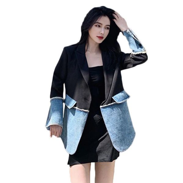 women's suits & blazers blazer women autumn korean loose denim stitching coat female spring jacket ns2342, White;black
women's suits & blazers blazer women autumn korean loose denim stitching coat female spring jacket ns2342, White;black