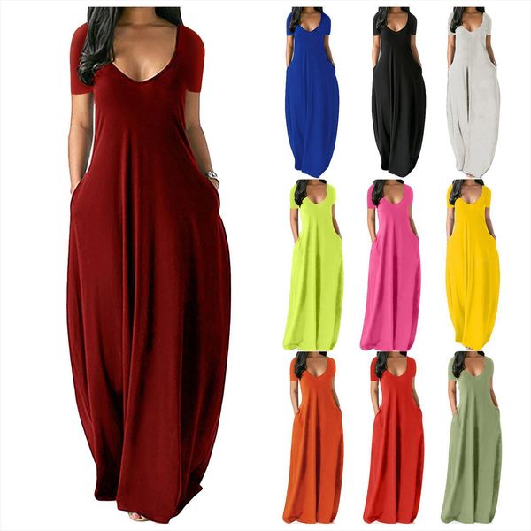 casual long summer 11 women dresses colors solid short sleeve maxi fashion pocket v neck female loose robe vestidos, Black;gray
casual long summer 11 women dresses colors solid short sleeve maxi fashion pocket v neck female loose robe vestidos, Black;gray
