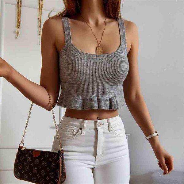gray tank crop vest casual sling solid korean female off shoulder slim knitted camisole summer women ruffle short 210522, White
gray tank crop vest casual sling solid korean female off shoulder slim knitted camisole summer women ruffle short 210522, White