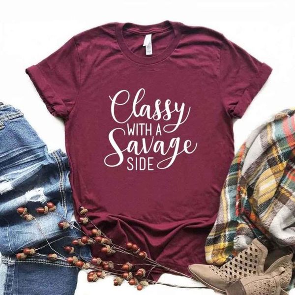 women's t-shirt classy with a savage side print women tshirt cotton hipster funny gift lady yong girl 6 color tee r342, White
women's t-shirt classy with a savage side print women tshirt cotton hipster funny gift lady yong girl 6 color tee r342, White