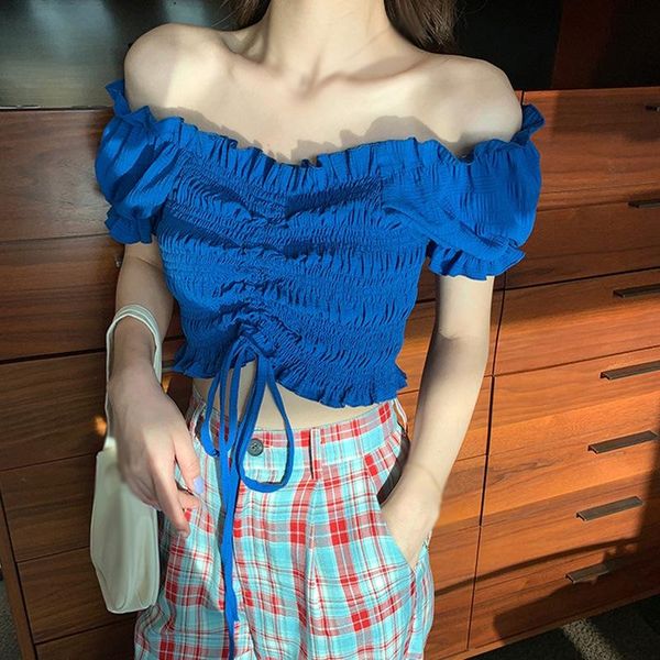 women's blouses & shirts blouse shirt women v-neck summer puff sleeve chic korean style short pleated lace-up sweet female, White
women's blouses & shirts blouse shirt women v-neck summer puff sleeve chic korean style short pleated lace-up sweet female, White