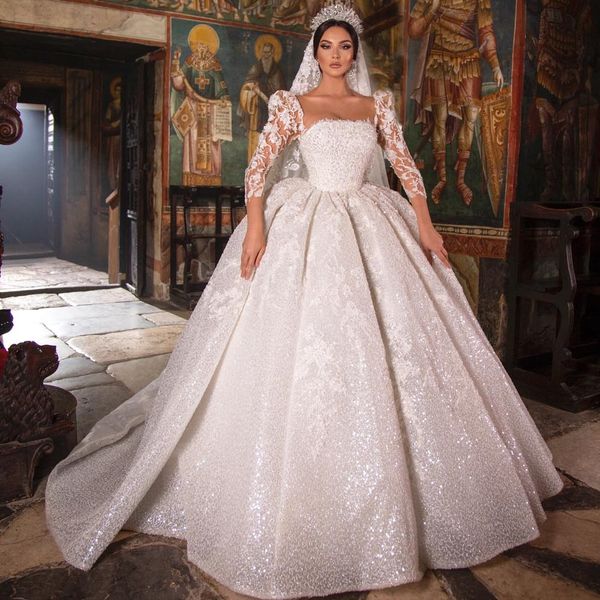 cap sleeve lace wedding dresses shinning sequined vintage bridal gowns luxury glitter long puffy vestido de novia, White
cap sleeve lace wedding dresses shinning sequined vintage bridal gowns luxury glitter long puffy vestido de novia, White