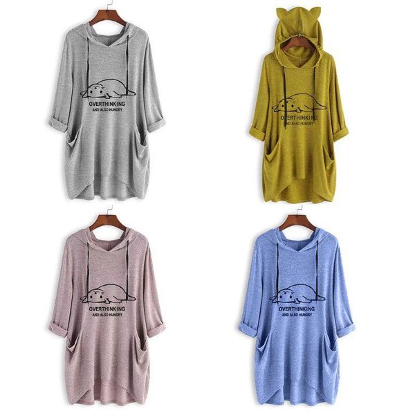 women's hoodies & sweatshirts womens plus size drawstring cute lazy laying cat print solid color sweatshirt asymmetric hem pockets tuni, Black
women's hoodies & sweatshirts womens plus size drawstring cute lazy laying cat print solid color sweatshirt asymmetric hem pockets tuni, Black