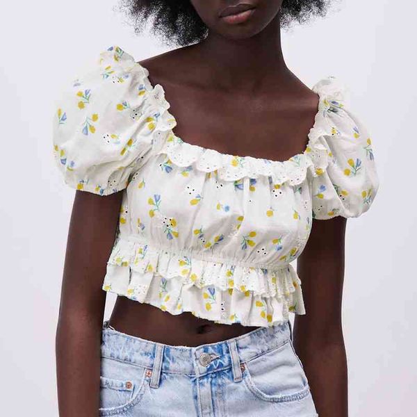 za summer women blouse floral printed short sleeve female loose thin square collar casual sweet girls shirt 210422, White
za summer women blouse floral printed short sleeve female loose thin square collar casual sweet girls shirt 210422, White