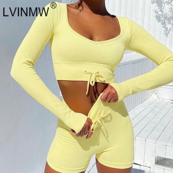 women's tracksuits lvinmw shorts sets drawstring rib pure slim fit sports casual women suit square collar long sleeve tee elastic high, Gray
women's tracksuits lvinmw shorts sets drawstring rib pure slim fit sports casual women suit square collar long sleeve tee elastic high, Gray