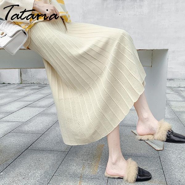 high waisted knitted skirt for women winter warm pleated hollow out elegant long female midi skirts, Black
high waisted knitted skirt for women winter warm pleated hollow out elegant long female midi skirts, Black