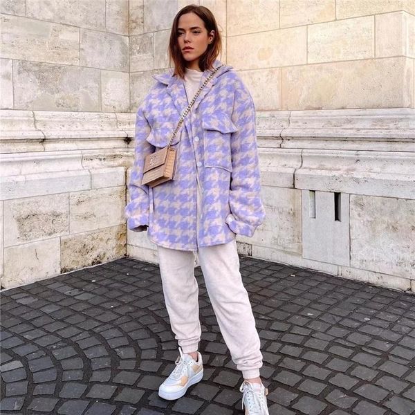 women's jackets woman sweet purple loose plaid fleece jacket 2021 autumn elegant female oversized button ladies casual pocket outwear, Black;brown
women's jackets woman sweet purple loose plaid fleece jacket 2021 autumn elegant female oversized button ladies casual pocket outwear, Black;brown
