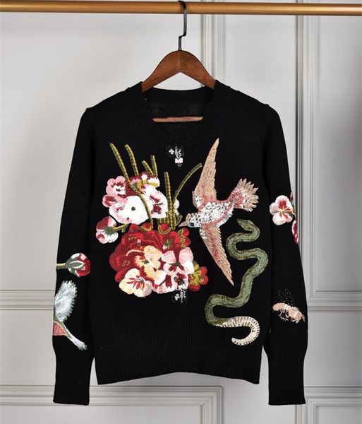women's sweaters arrival winter diamonds fashionable beads black embroidered flower g054, White;black
women's sweaters arrival winter diamonds fashionable beads black embroidered flower g054, White;black