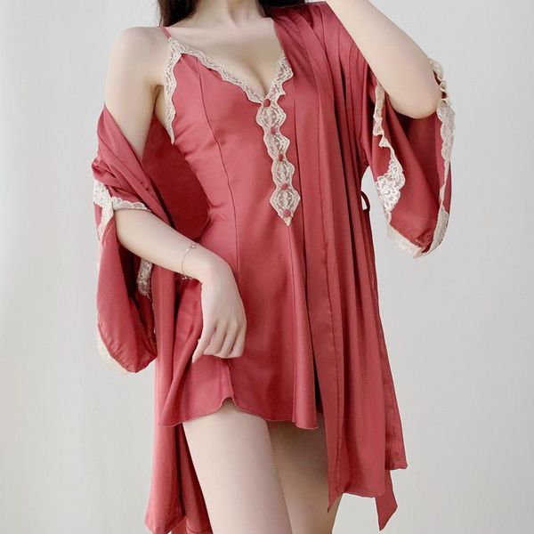 women's sleepwear wedding robe suit with lace v-neck nighty& bathrobe set for women satin nightgown nightdress loose kimono bath gown, Black;red
women's sleepwear wedding robe suit with lace v-neck nighty& bathrobe set for women satin nightgown nightdress loose kimono bath gown, Black;red