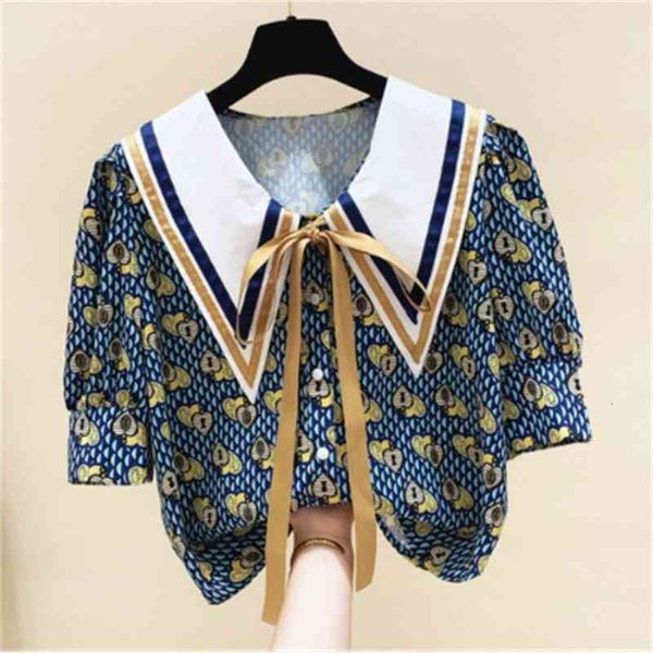 blouses printed doll collar lace-up bow short sleeve shirt women's summer loose all-match blouses blusas office ladies top, White
blouses printed doll collar lace-up bow short sleeve shirt women's summer loose all-match blouses blusas office ladies top, White