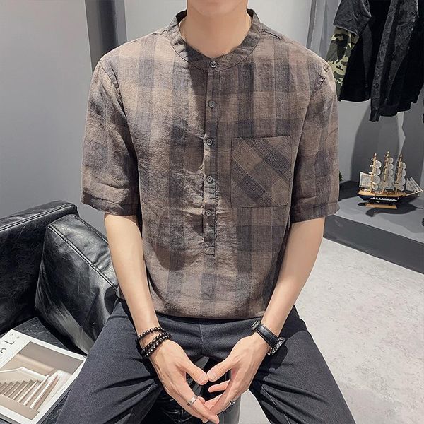 men's casual shirts qiwn linen shirt thin short-sleeved summer 2021 plaid korean trend handsome top, White;black
men's casual shirts qiwn linen shirt thin short-sleeved summer 2021 plaid korean trend handsome top, White;black