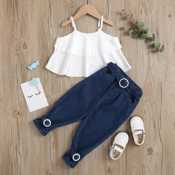 clothing sets baby girl clothes summer girls ruffled white sling + personalized two-piece jeans kids fashion children's
clothing sets baby girl clothes summer girls ruffled white sling + personalized two-piece jeans kids fashion children's