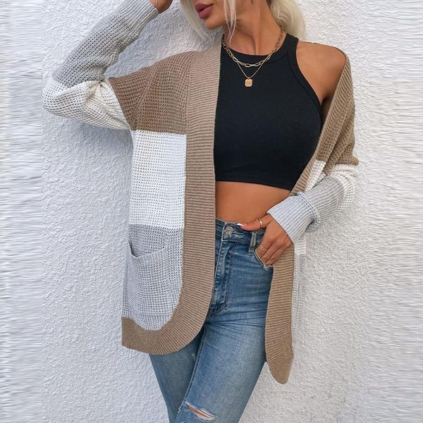 women's knits & tees autumn fashion curved big pocket women sweater casual loose long sleeve cardigan coat winter v-neck patchwork warm, White 
women's knits & tees autumn fashion curved big pocket women sweater casual loose long sleeve cardigan coat winter v-neck patchwork warm, White