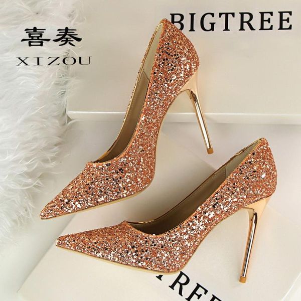 dress shoes women's high heel shallow pointed shiny sequins lady slimming nightclub female italian luxury gold heels, Black
dress shoes women's high heel shallow pointed shiny sequins lady slimming nightclub female italian luxury gold heels, Black