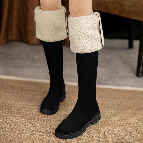 boots women faux suede zipper knee high fashion buckle lambswool warm square heel round toe plush winter shoes, Black
boots women faux suede zipper knee high fashion buckle lambswool warm square heel round toe plush winter shoes, Black
