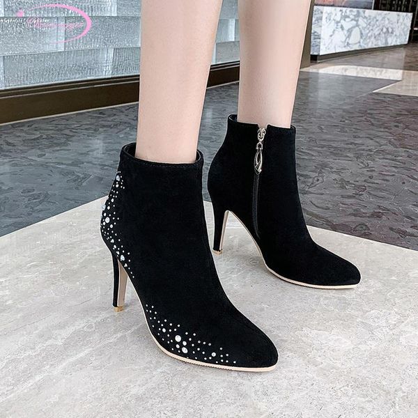 boots party style comfortable round toe flock ankle fashion crystal zipper high heel stiletto riding boot women's shoes big size, Black
boots party style comfortable round toe flock ankle fashion crystal zipper high heel stiletto riding boot women's shoes big size, Black