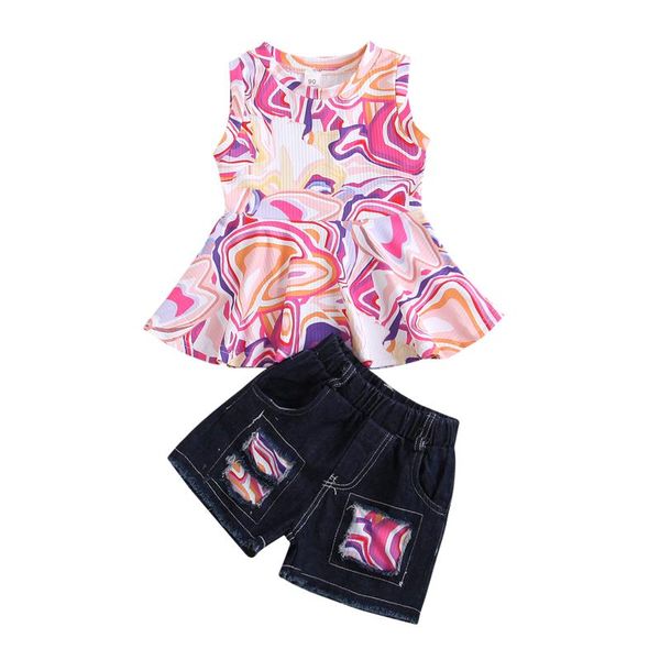 baby & children's kids girl summer clothes set fashion tie-dye printed sleeveless ruffle denim hole shorts 1-5y clothing sets, White
baby & children's kids girl summer clothes set fashion tie-dye printed sleeveless ruffle denim hole shorts 1-5y clothing sets, White