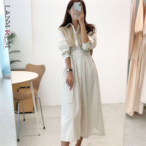 single breasted long sleeve shirt dress spring summer patchwork striped large size dresses with bandage female 2d1747 210507, Black;gray
single breasted long sleeve shirt dress spring summer patchwork striped large size dresses with bandage female 2d1747 210507, Black;gray