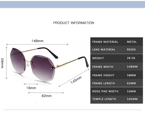 luxury designer sunglasses fashion rimless gradient women brand designer shades cutting lens metal frames vintage sun glasses oculos de sol, White;black
luxury designer sunglasses fashion rimless gradient women brand designer shades cutting lens metal frames vintage sun glasses oculos de sol, White;black