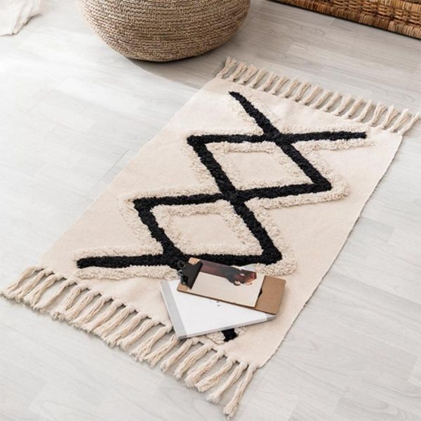 bohemian hand woven cotton linen tassel bedside geometric home decor carpets