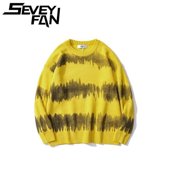 men's sweaters seveyfan ripple tie-dye knitted sweater street loose round neck pullover fashion trend personality, White;black
men's sweaters seveyfan ripple tie-dye knitted sweater street loose round neck pullover fashion trend personality, White;black