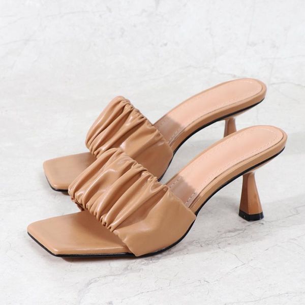 women square toe slippers ladies black apricot white beach slides slip on leather sandasl pleated shoes high heels 6cm
women square toe slippers ladies black apricot white beach slides slip on leather sandasl pleated shoes high heels 6cm