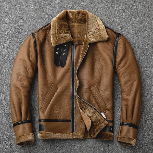 men's leather & faux b3 khaki 100% brown genuine jacket men clothing oversize sheep shearling real fur man casual warm coat, Black
men's leather & faux b3 khaki 100% brown genuine jacket men clothing oversize sheep shearling real fur man casual warm coat, Black