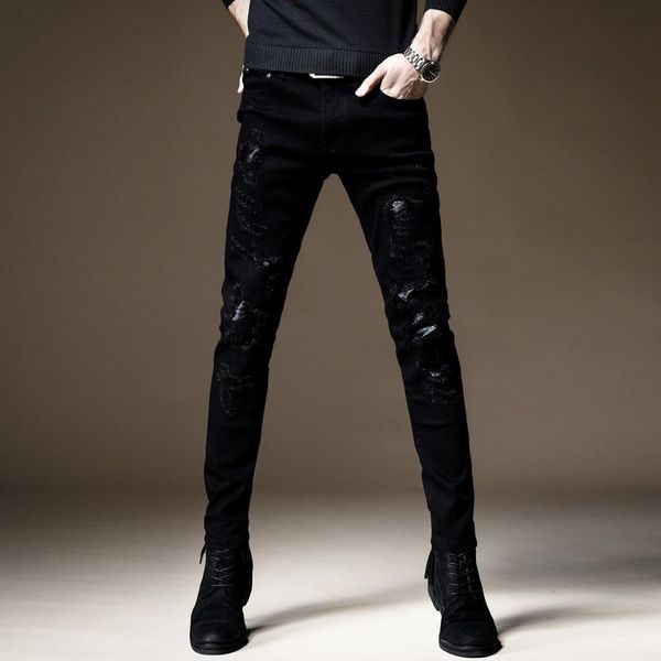 men's pants fashion male men's trousers black jeans high-end leather holes brand slim korean elastic casual denim pants 1rfs
men's pants fashion male men's trousers black jeans high-end leather holes brand slim korean elastic casual denim pants 1rfs