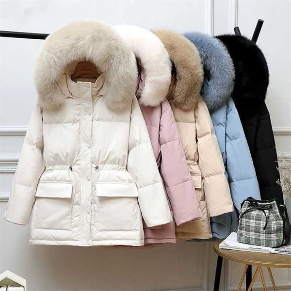 white duck down coat winter women fashion hooded real fur collar thicken warm feather clothing female parka overcoat 211013, Black
white duck down coat winter women fashion hooded real fur collar thicken warm feather clothing female parka overcoat 211013, Black