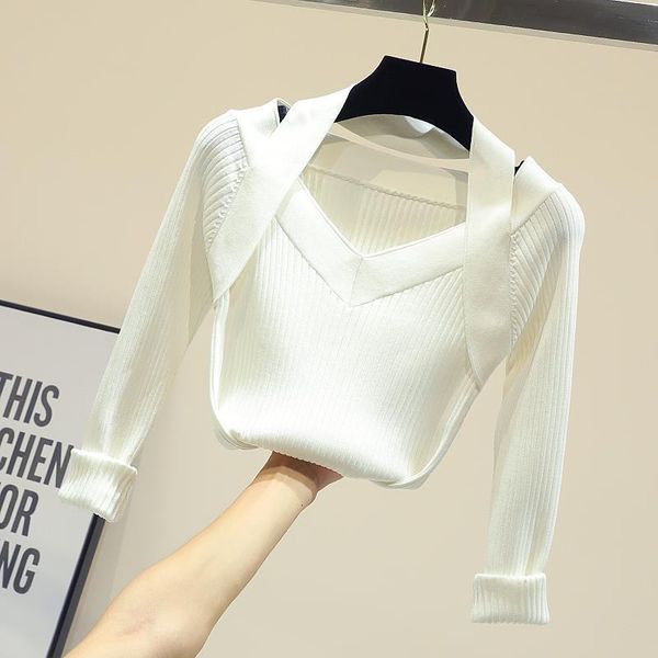 sweaters women's clothes new korean version of slim v-neck halterneck black sweater ladies base knitted pullover crop spring autumn, White;black
sweaters women's clothes new korean version of slim v-neck halterneck black sweater ladies base knitted pullover crop spring autumn, White;black