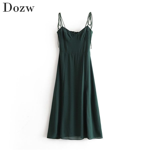women vintage solid high waist spaghetti strap dress backless sleeveless split elegant a line es casual vestido 210515, Black;gray 
women vintage solid high waist spaghetti strap dress backless sleeveless split elegant a line es casual vestido 210515, Black;gray